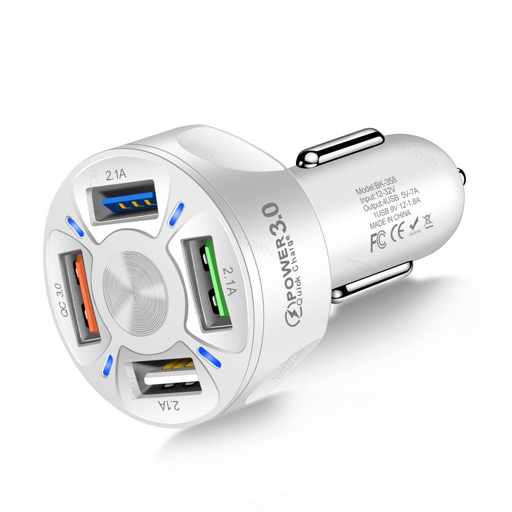 7A 35W QC3.0 4-Port USB Fast Car Charger for Mobile Phones