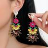 Silver Needle Rhinestone Floral Stud Earrings - Exquisite Retro Style with Colorful Luxury Design