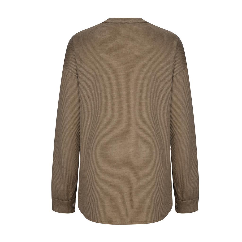 Autumn Women's Asymmetrical Shirt Jacket, Notched Lapel & Patch Pocket Design Casual Oversized Blouse for Daily Streetwear