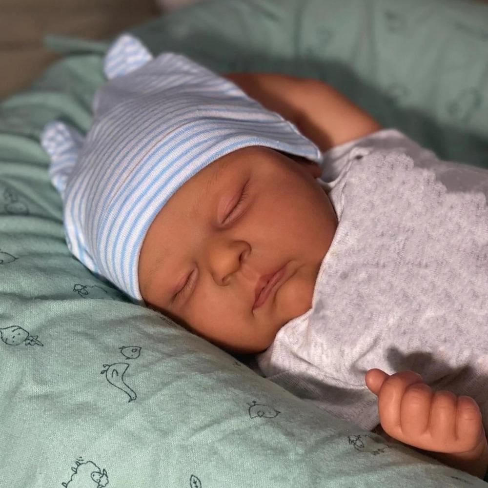 BZDOLL 50cm 20inch Like Real Newborn Bebe Asleep Fat Black 3D Skin Reborn Baby Doll Soft Vinyl Limbs Cloth Body Toy Gift for Girl Birthday