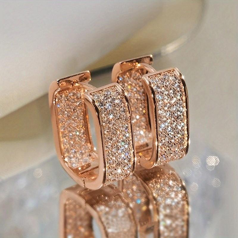 

Zhenxuan diamond-set sparkling zircon full diamond wide-edge ear buckle, luxurious sparkling condensing high-end ring розового золота