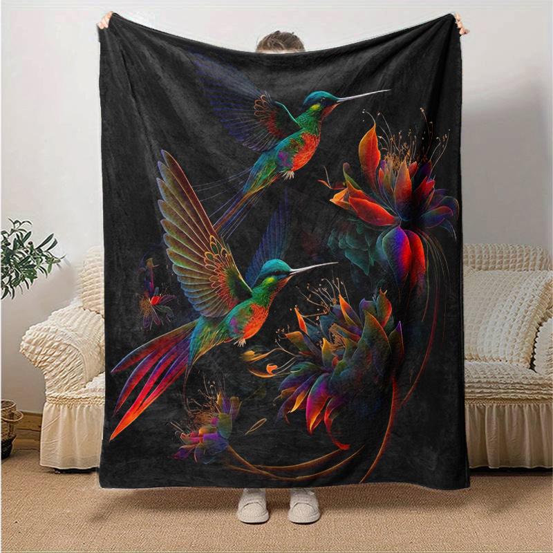 1pc Colorful Hummingbirds In Flight Themed Blanket  Seasonal Home Decorative, Living Room, Travel, Camping, Car Blankets