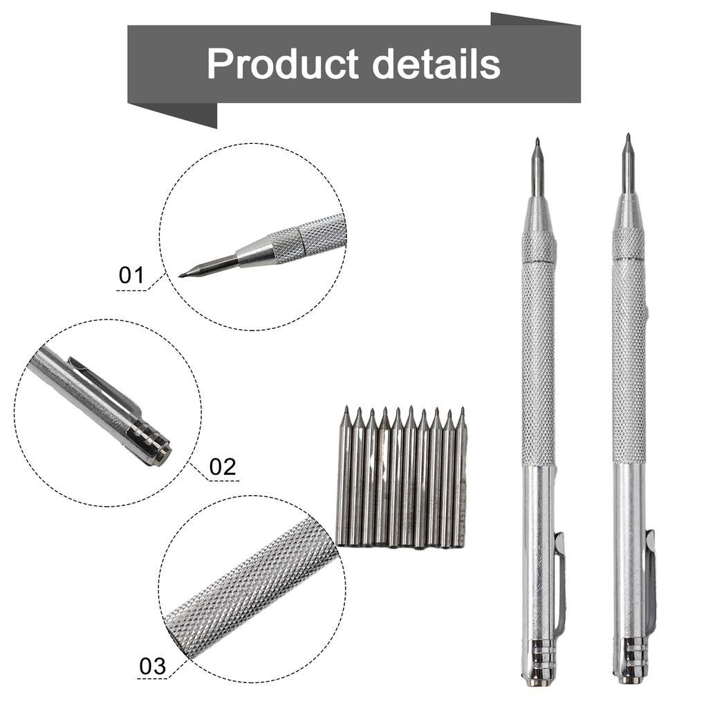 Professionelles 12-teiliges Anreiß- und Gravierwerkzeugset Karbidspitzen zum Markieren von Glas, Keramik und Metall Ergonomischer Aluminiumkörper