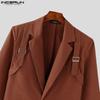 INCERUN Men Lapel Neck Long Sleeve One Button Blazer Slim Waist Thin Coats