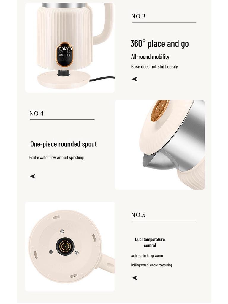 Malata Electric Stainless Steel Double-Layer Smart Insulation Kettle - Durable Household Use