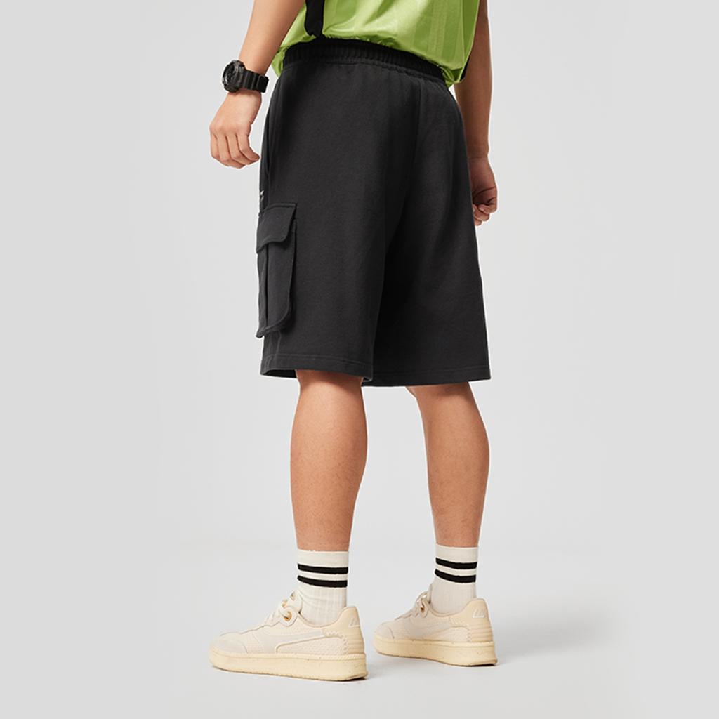 Li-Ning Sports Lifestyle Series Solid Color Mid-Rise Comfortable Breathable Straight Leg Casual Shorts Men Shorts Black AKSV307-4