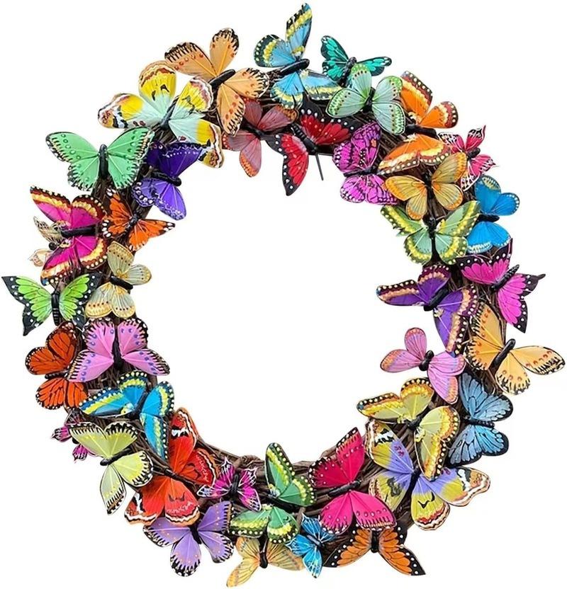Butterfly Wreaths Decoration Festival Garland Hanging Ornaments Props Wall Home Door Hanging Pendants