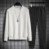 Men's Korean Version Trendy Round Neck Long-sleeved Sweater and Trousers Two-piece Set Loose Solid Color Fashionable Handsome Men's Clothing