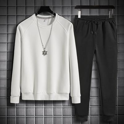 Herren Koreanische Version Trendiger Rundhals Langarmpullover und Hose Zweiteiliges Set Locker Einfarbig Modisch Gutaussehend Herrenbekleidung