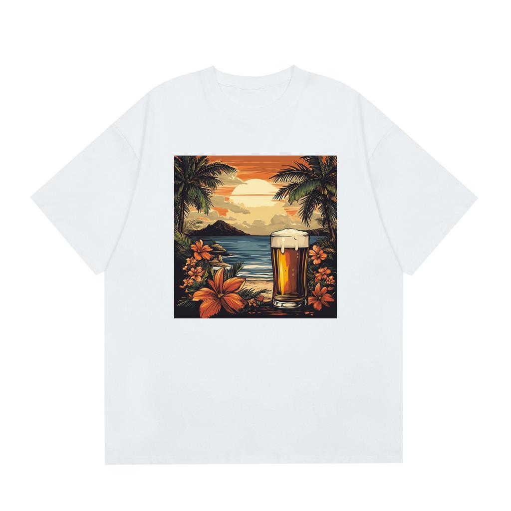 Men's Round Neck Casual Hawaiian Beach Printed Short Sleeve T-shirt Top