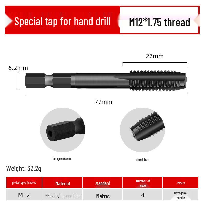 Hex Shank Machine-Compatible Hand Drill Tap & Reamer Set with Straight Flute Bits (M3-M12)