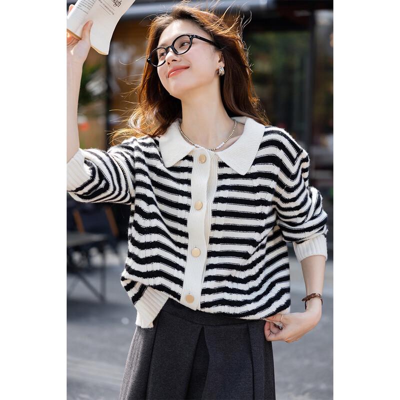 ITISF4 Women's Sweet Stripe Fine Wool Sweater