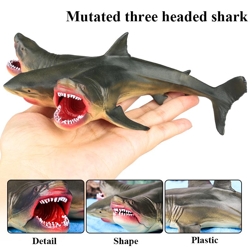 Oenux Savage Marine Sea Overlord 3 Headed Shark Megalodon Action Figure Ocean Animals Big Shark Fish Model PVC Cool Toy Kid Gift
