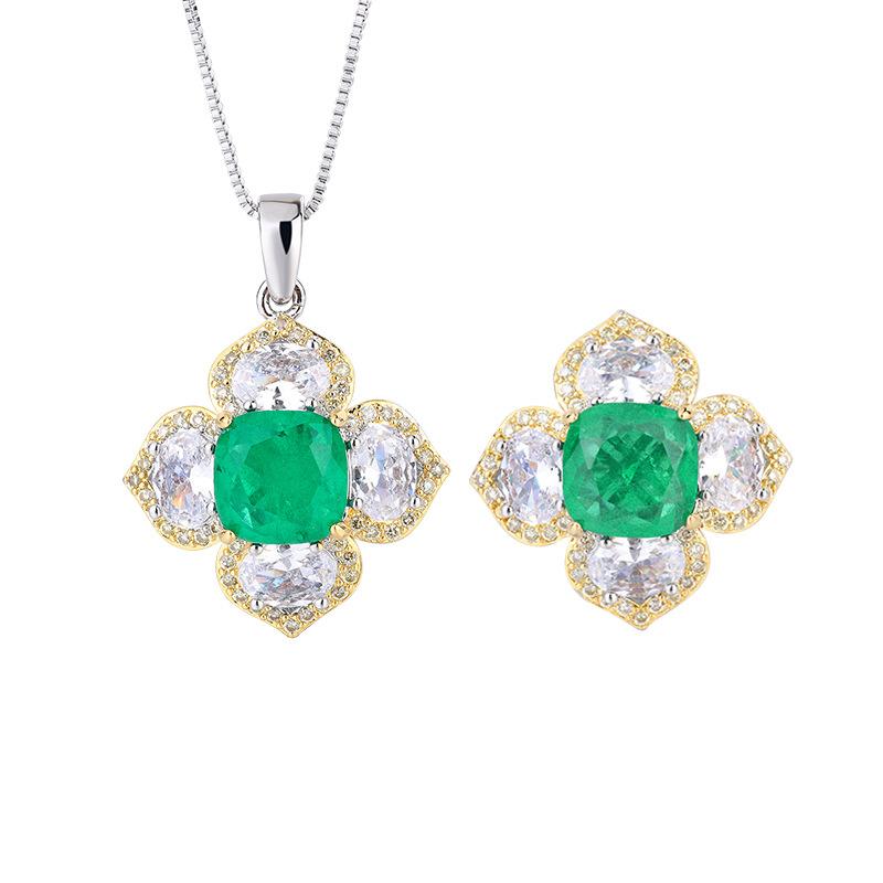 Jewelry Retro Simulation Emerald Pink Diamond Inlaid Princess Square Flower Set Main Stone 10 * 10