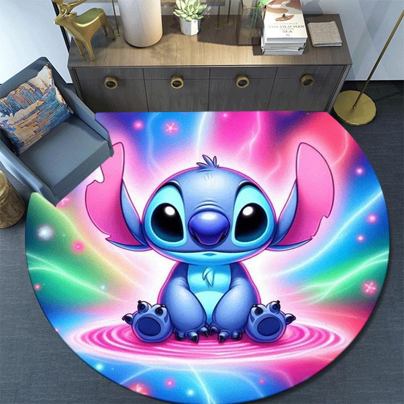 1pc Cute Stitch Round Area Rug,Non Slip,Machine Washable Polyester Carpet for Living Room,Bedroom Decor