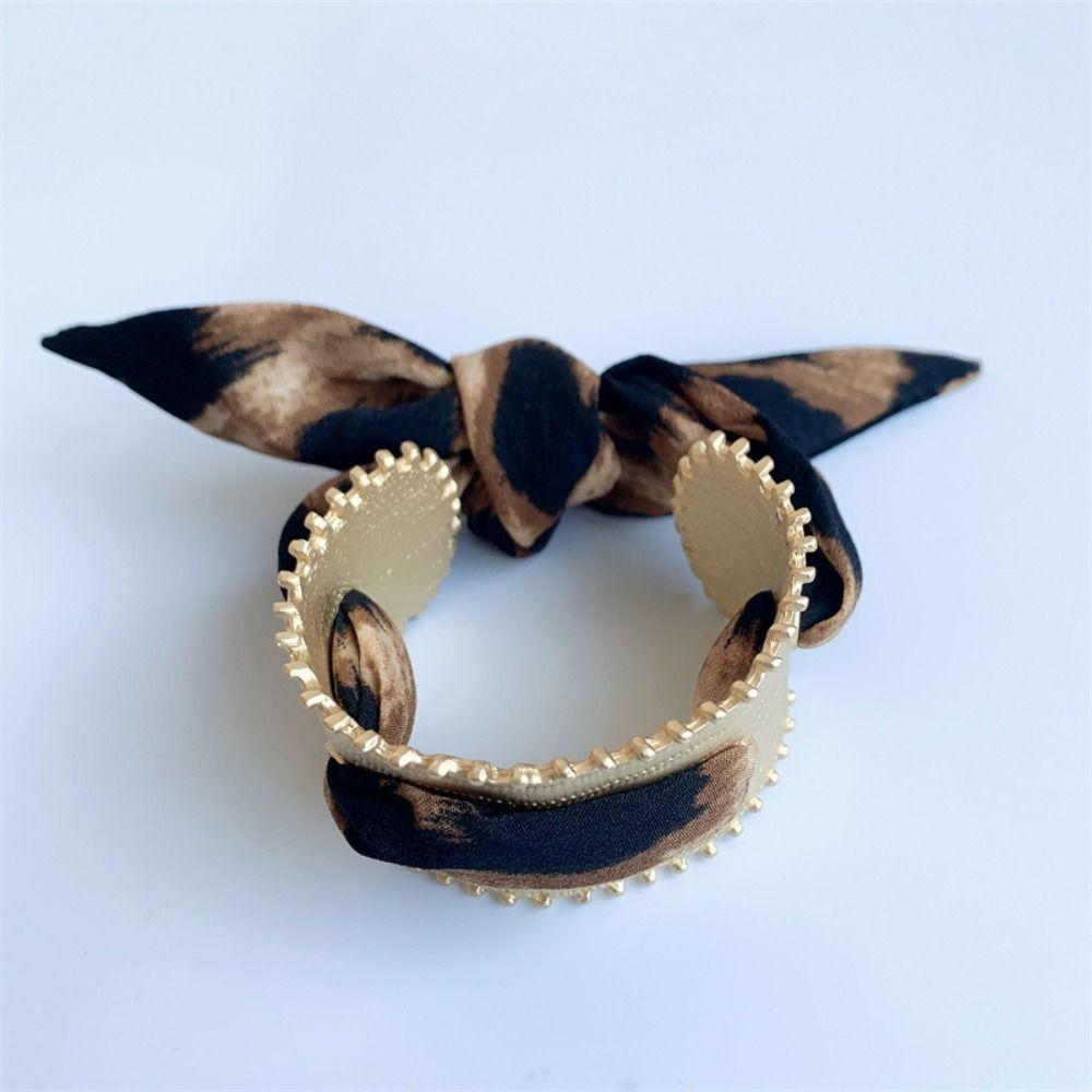 Metal Cuff Bangles with Ribbon Minority Design Exaggerated Bracelet Wide Open Bangle  Women