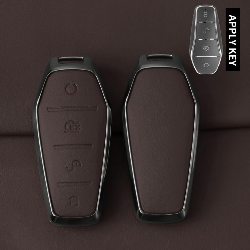 Metal Genuine Leather Auto Key Fob Cover Case Fit For Byd Atto 3 Song Pro Lied Han Ev Max Yuan Plus Tang Dm Qin Plus Protected Housing Remote Bag