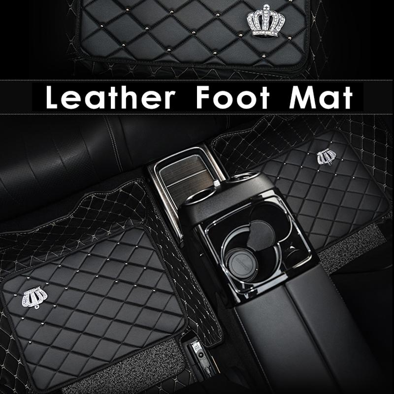 Crown Rivet Universal Car Leather Foot Mats Protector Anti Slip Foot Pad Auto Floor Mats Fit for All Car Model Accessories