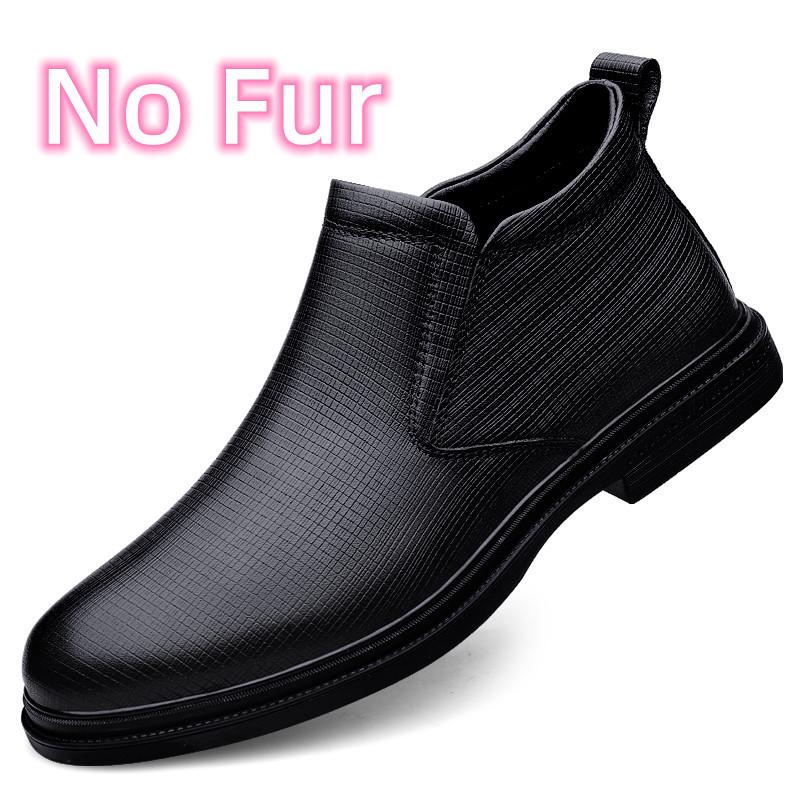Fashion Genuine Leather Mens Walking Boots High Quality Slip on Male Basic Boots Fashion Warm Plush Fur Winter Footwear Comfy Snow Shoes