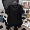 Women's Plus Size V-Neck Short-Sleeve Loose Mid-Length T-Shirt