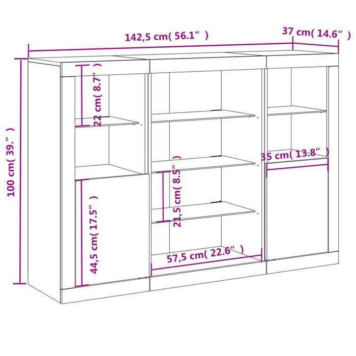 VidaXL Buffets avec lumières LED 3 pcs blanc bois d'ingénierie, meuble buffet, meuble de rangement de cuisine, meuble de 3209128