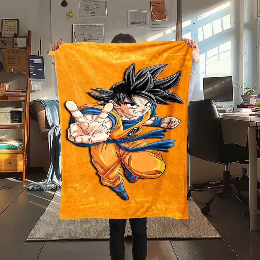 1PC Son Goku  Print Flannel Blanket, High Quality All Seasons, Home Decor, Warmth and Comfort, Perfect for Christmas Gifts