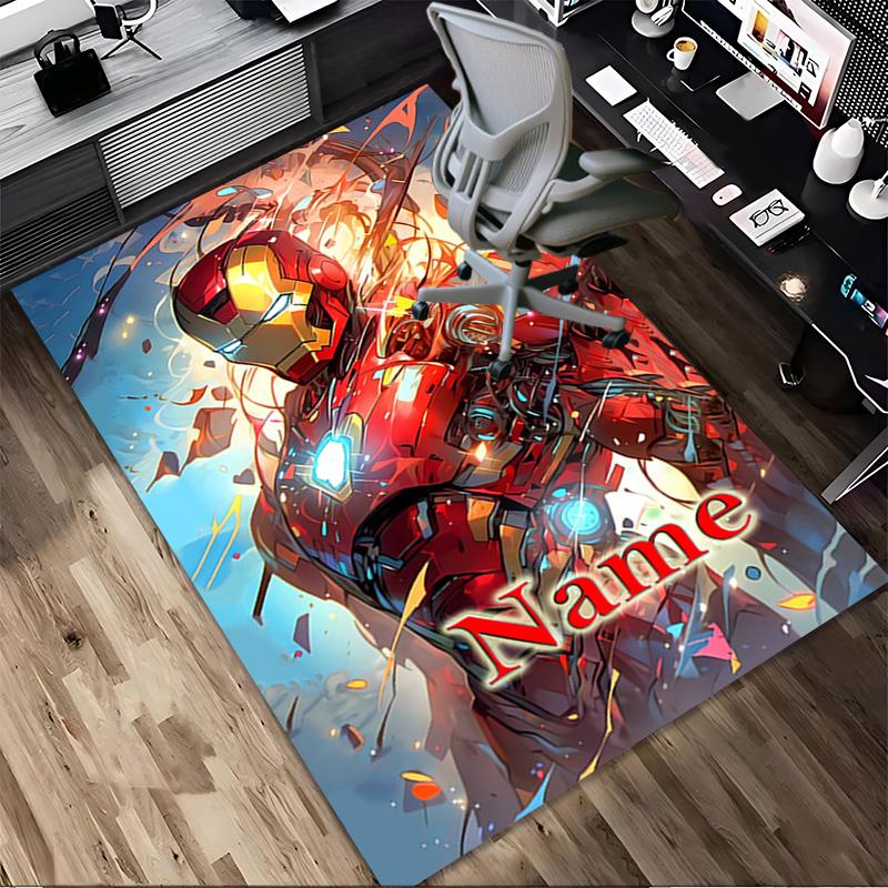 Personalized Name Iron Man Flight Living Room Non-Slip Area Rug Soft Carpet for Bedroom Kids Playroom Sofa Office Home Decor Doormat