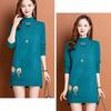 Half Turtleneck Sweater Dress Women's Solid Color Casual Mid-length Knitted Sweater Autumn and Winter Top Loose and Trendy Pullover