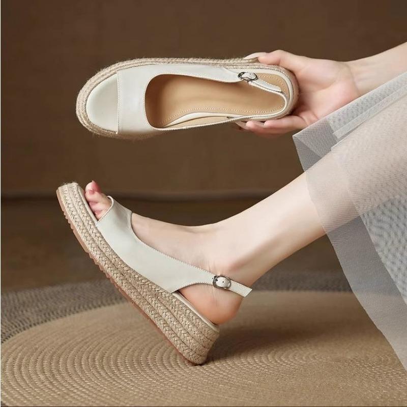 Simple Women's Shoes Versatile Wedge Heel Woven Casual Sandals