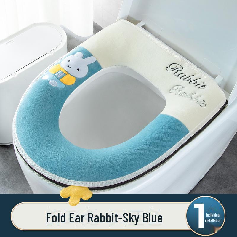 Bunny Cartoon Zipper Toilet Seat with Handle - Winter-Ready