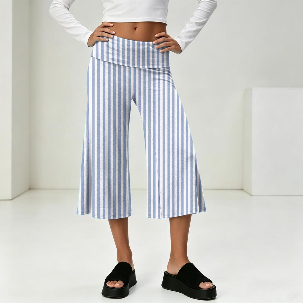 Fashionable Women's Summer Leisure Vacation High Waist Wide Leg Cropped Pants