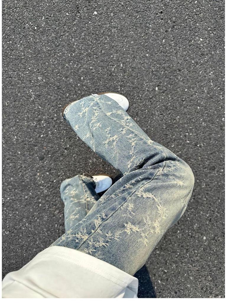 Pánské 2024 Podzimní Slim Straight Leg Prané Žakárové Džíny