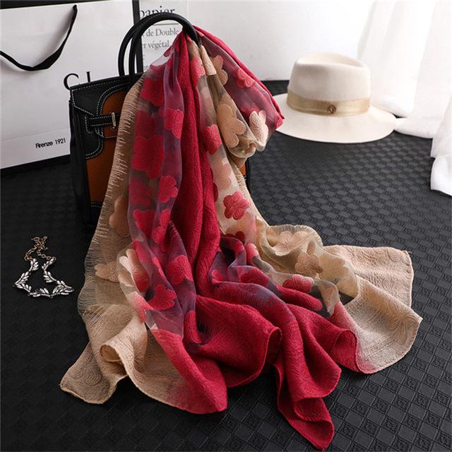 Double-Color Matching Women Scarf 70*190 Cm Female Fashion Cut Flower Hollow Petal Imitation Silk Wool Scarf Versatile Scarf