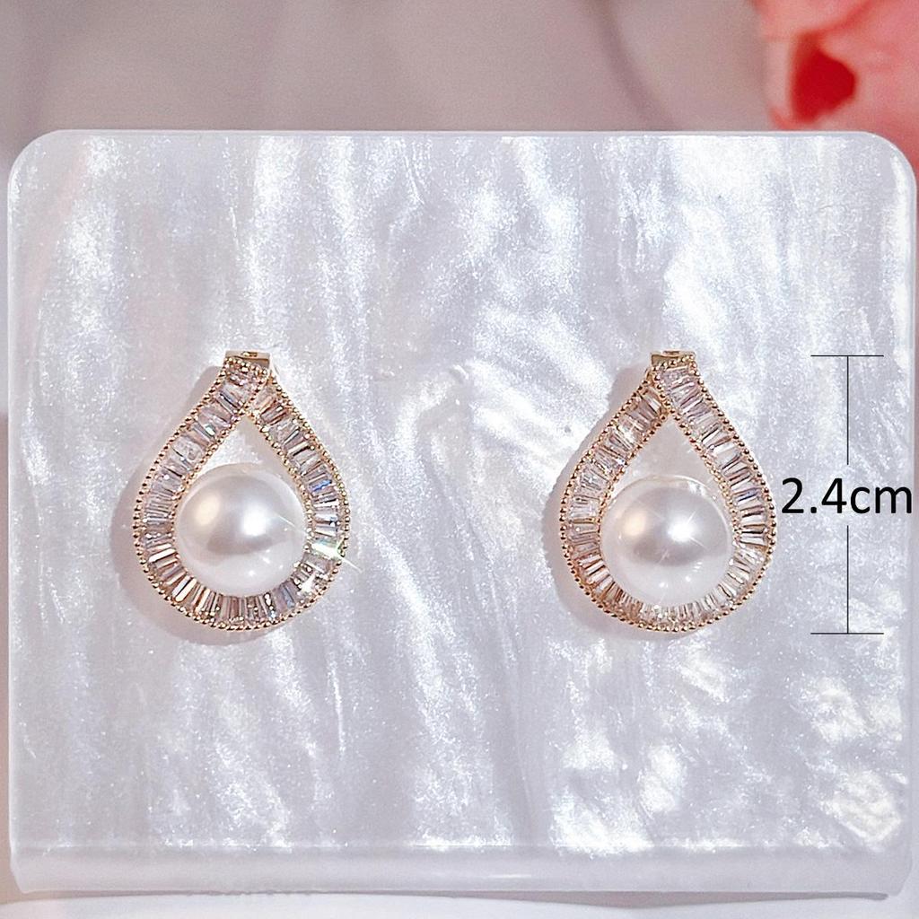 CMM Korean Style Artificial Pearl Gold Color Water Drop Stud Earrings Party Big Ear Studs Woman Jewellery