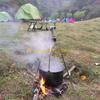 F26C Aluminum Alloy Camping Hanging Pot Large Capacity Outdoor Tableware Cookware Hiking Cooking Pots for Campfire
