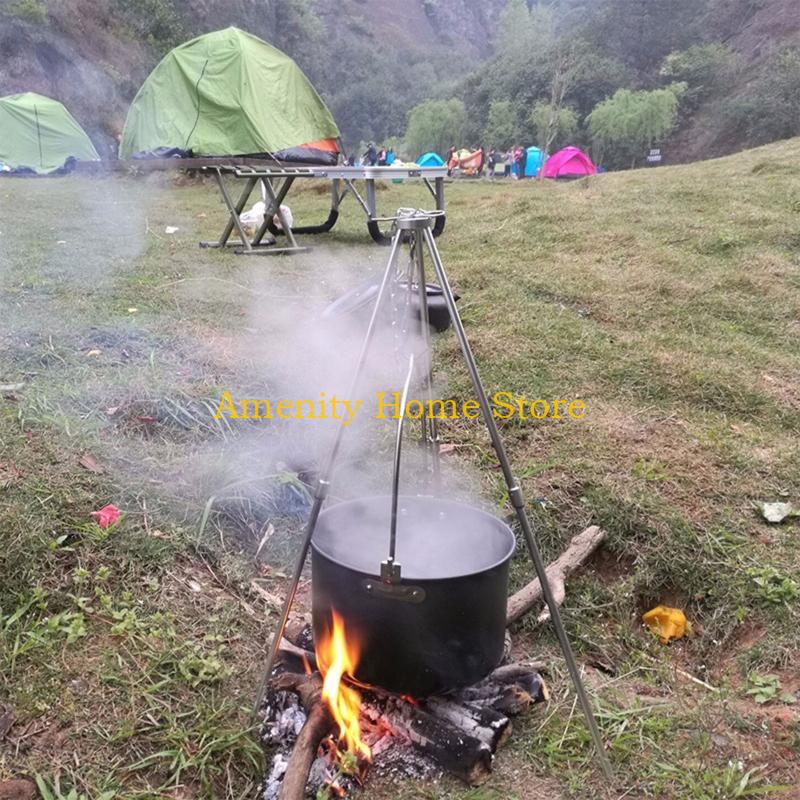 F26C Aluminum Alloy Camping Hanging Pot Large Capacity Outdoor Tableware Cookware Hiking Cooking Pots for Campfire