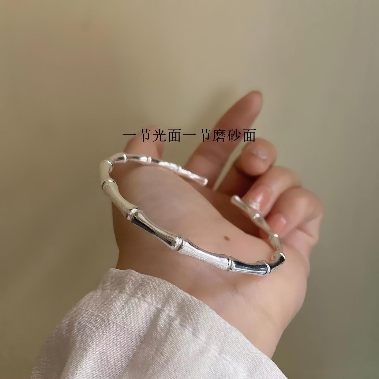 

Браслет из бамбука из стерлингового серебра S925, браслет в молодом этническом и национальном стиле, простой и элитный, уникальная тенденция дизайна Adjustable size