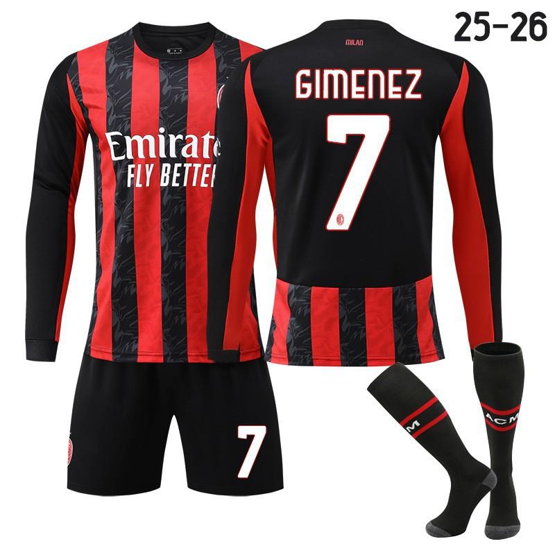 2526 Milan AC Home Football Uniform Long-sleeved Jerseys Children's Set No. 14 Modric 11 Ibrakaka