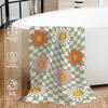 Green Checkered Daisy Floral Beach Towel, Checkered Daisy Pool Towels, Groovy Flower Preppy Large Beach Bath Travel Towels for
