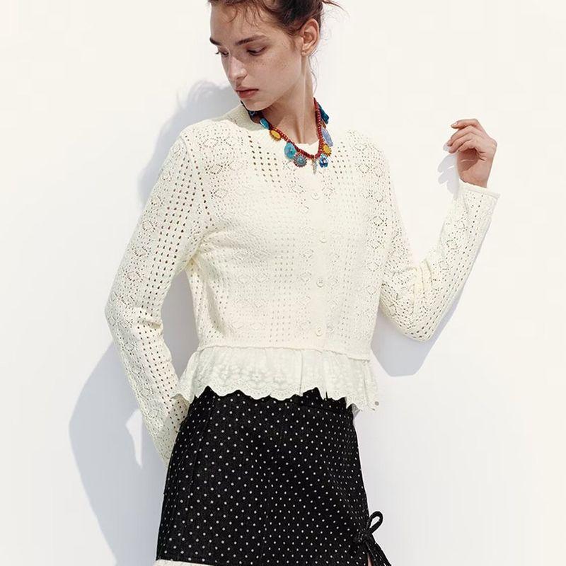 Za New Fall Women's Clothing 2025 Fashion Wind Stylish Fashion Hollowed-out Patchwork Knitting Cardigan Uyl950113