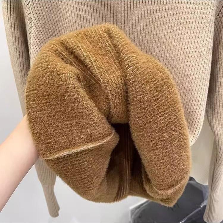 Thickened Velvet Sweater Women's Wooden Ear Nail Bead Knitted Sweater Solid Color Warm One Fleece Inner Hoodie