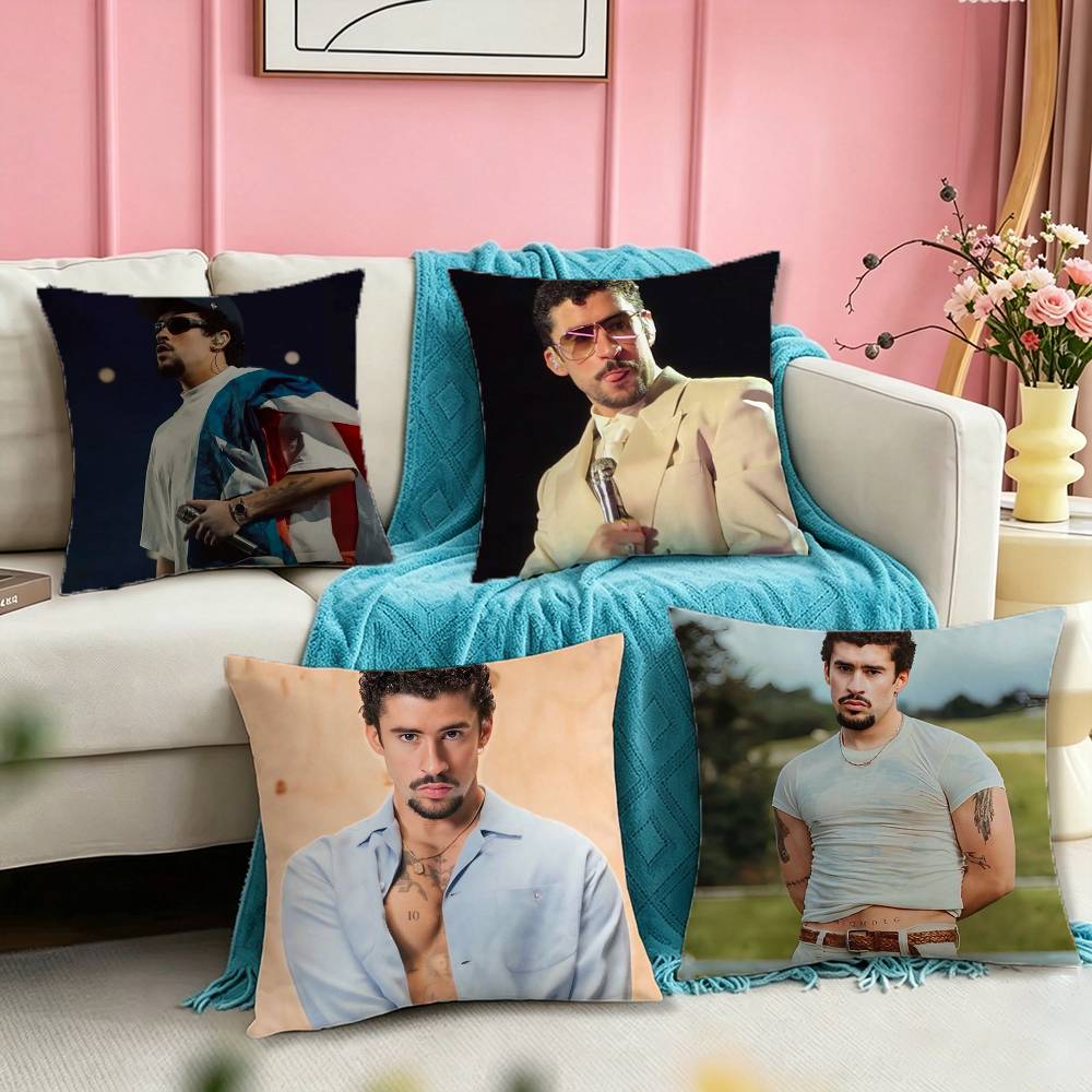 Singer Bad BBunny Debi Square DoubleSided printed Pillow Case Bedroom Bedside Pillow Sofa Cushion Cover