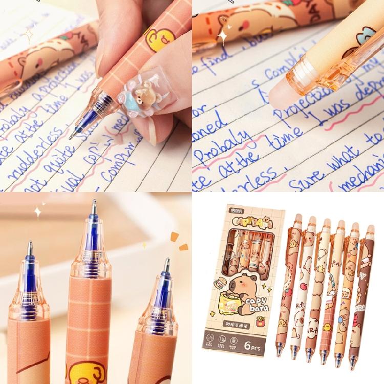 6Pieces Cartoon Gel Pen Erasable Retractable Gel Pen 0.5mm Quick Drying Office Writing Pen for Writing Noting Journaling