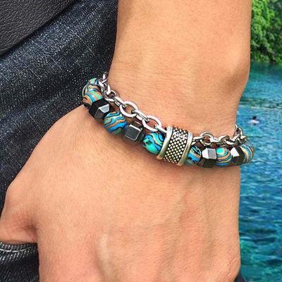 Natural Chakra Energy Stone Healthy Slimming Magnetic Treatment Men's Beaded Stainless Steel Bracelet Biomagnetic Slimming Men's Bracelet