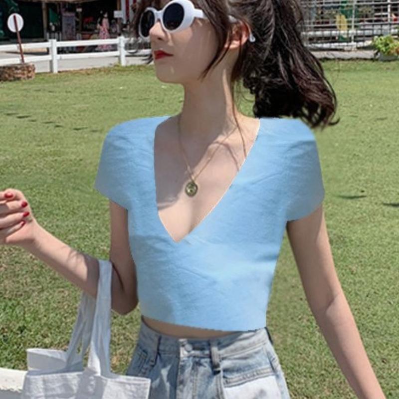 

GMXIA Pure Desire Винтажная футболка с V-образным вырезом и бретелькой через шею Женская летняя футболка с цветочным принтом Женская XXL синий