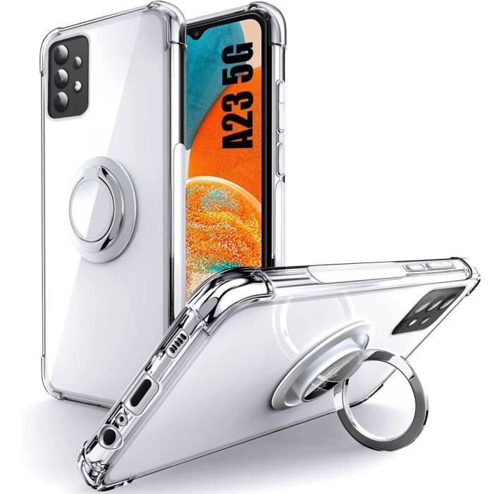 Coque - BOOLING - Samsung A23 5G - Transparent - Anneau Antichoc - Support Mains Libres