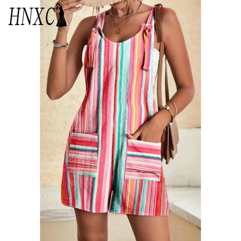 HNXC Women's Fashion Casual Solid Color Print Summer Spring Sleeveless Suspenders Trousers Jumpsuits & Rompers
