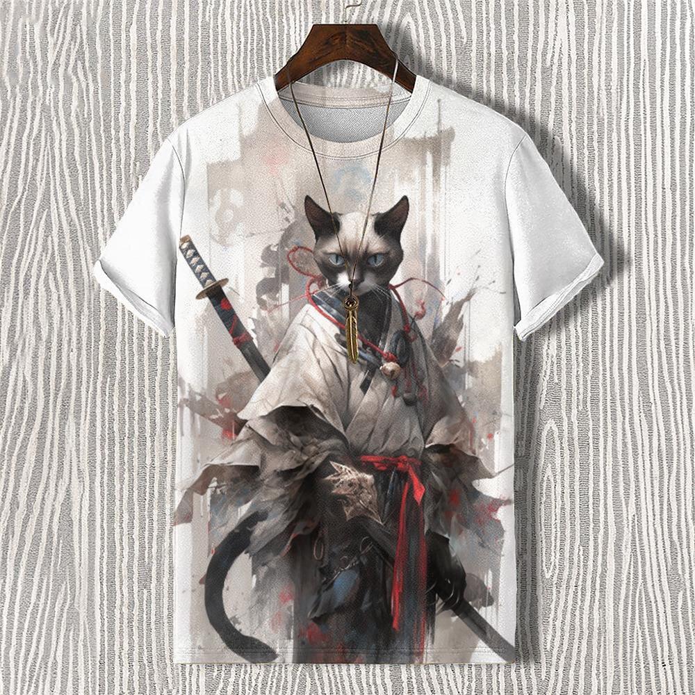 Men's T-shirts Edo Cat Samurai Warrior Japanese Art 3D Print Casual T-Shirts Men/Women Short Sleeve O-Neck Top Kid Clothing