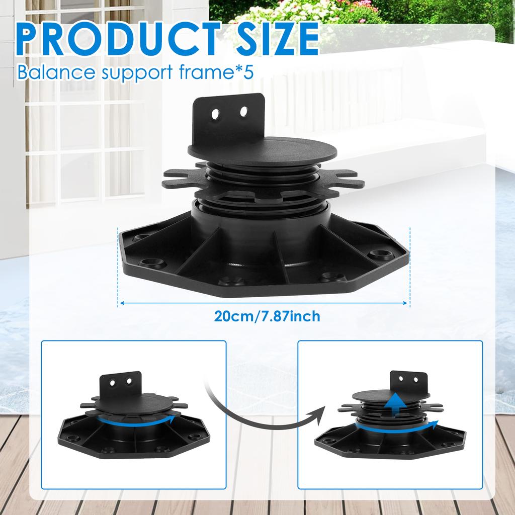 Set da 5 Piedini di Supporto per Deck Regolabili in Altezza Base di Supporto Rialzo Deck Base Rialzo Pavimento in Plastica Supporto Robusto Rialzo Pavimento