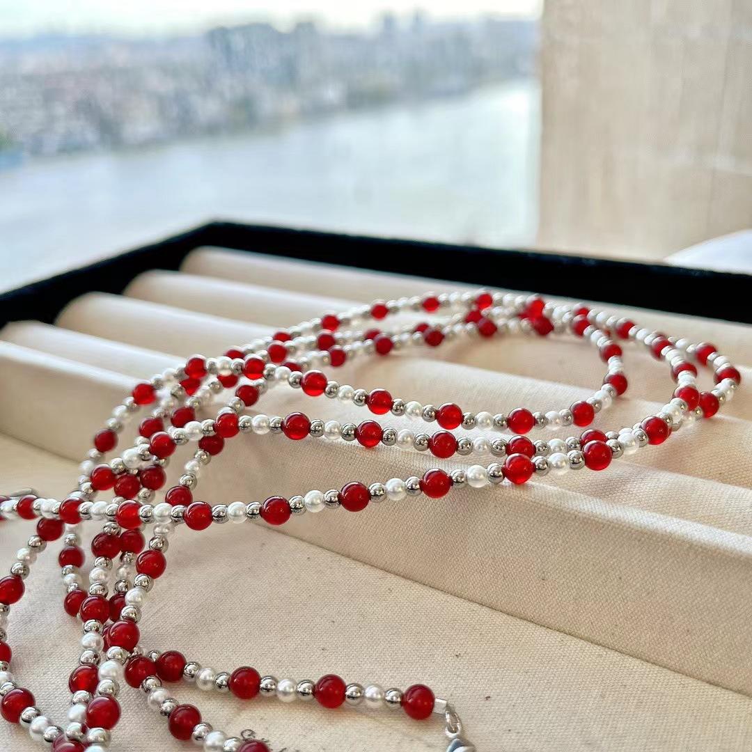 National Style Retro Natural Red Agate Carnelian Simple Atmosphere Gypsophila Collarbone Chain Necklace